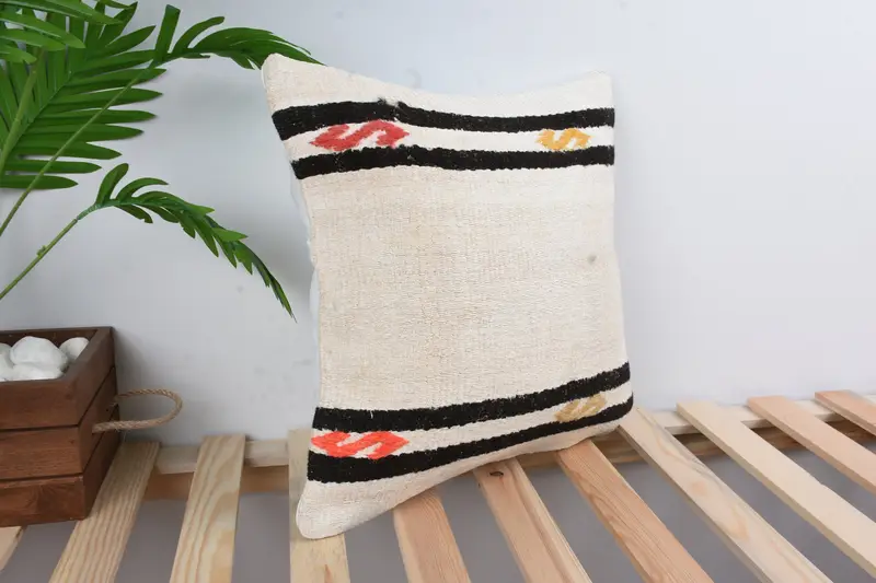 Antique Pillows, 16x16 White Pillow Cover, Handwoven Pillow Sham, Kilim Pillow, Cushion Case, Sustainable Pillow Case, Gift Pillow - 4