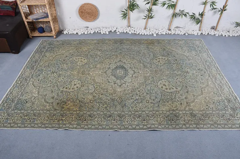 Blauer Blumenteppich, 6,4 x 9,7 Fuß, elegante Heimdekoration