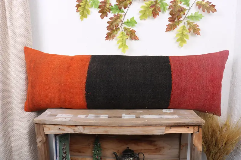 Pillow Case, Ethnical Kilim Rug Pillow, Pillow for Couch, Kilim Pillow, Oriental Pillow Cover, Tapestry Cushion Case, 16x48 Red Cushion - 1