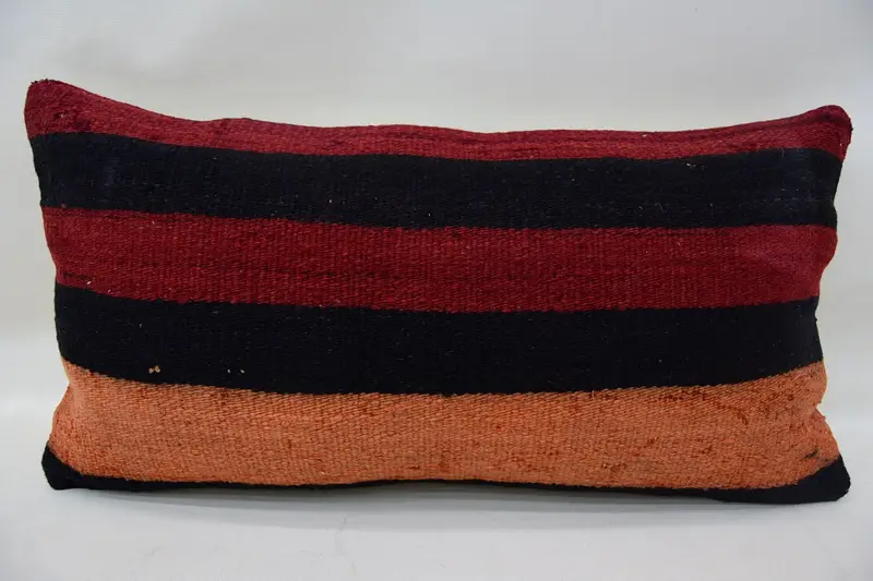 Red Vintage Gift Pillow Case, Striped Wool Couch Euro Sham - 1