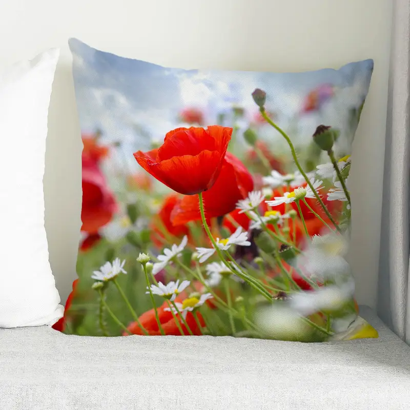 Rotes Blumen-Gänseblümchen-Druckkissen – schicker Wohndekor-Akzent