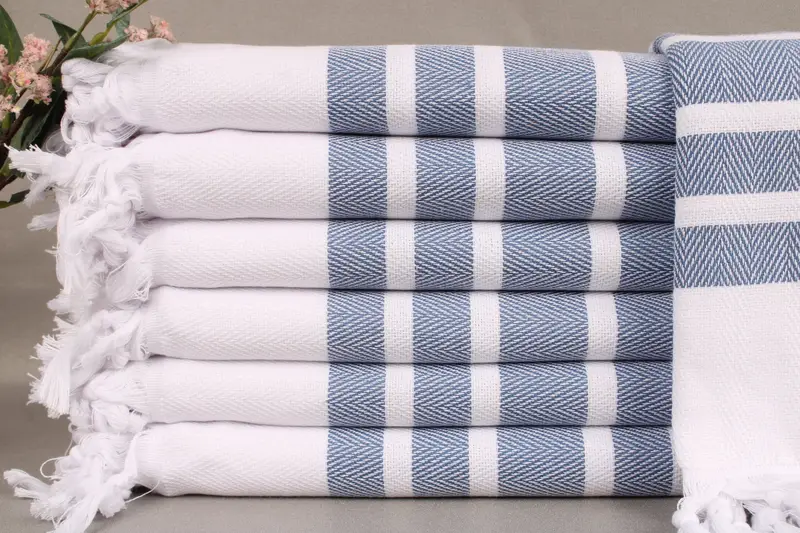 Beach Towel Denim Blue Chevron, Organic Turkish Cotton, 40x71 Inches