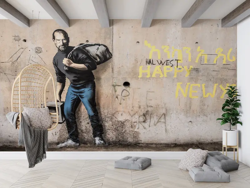 Benutzerdefiniertes Handlungen, helles Tapepapier, modernes Migrant Steve Jobs, Banksy Graffiti Wandplakat, Banksy Street Wandgemälde, - 5
