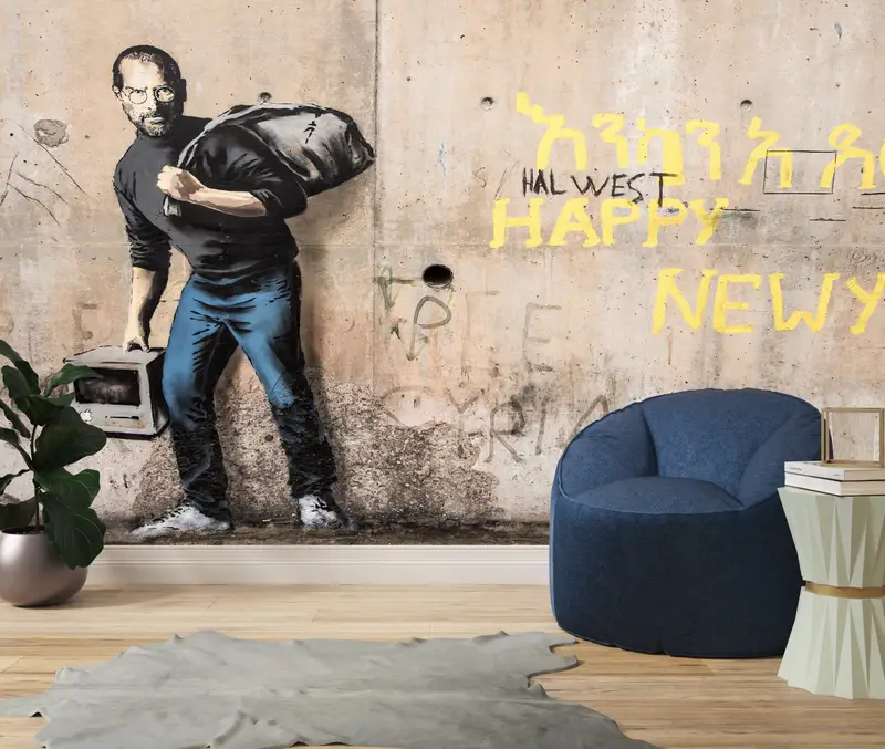 Benutzerdefiniertes Handlungen, helles Tapepapier, modernes Migrant Steve Jobs, Banksy Graffiti Wandplakat, Banksy Street Wandgemälde, - 10