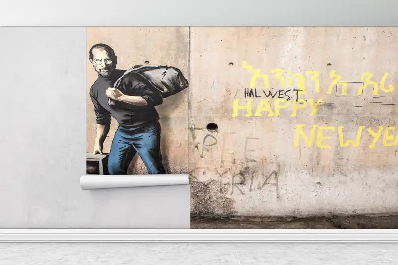 Benutzerdefiniertes Handlungen, helles Tapepapier, modernes Migrant Steve Jobs, Banksy Graffiti Wandplakat, Banksy Street Wandgemälde, - 9