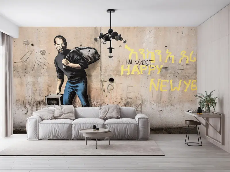 Benutzerdefiniertes Handlungen, helles Tapepapier, modernes Migrant Steve Jobs, Banksy Graffiti Wandplakat, Banksy Street Wandgemälde, - 3