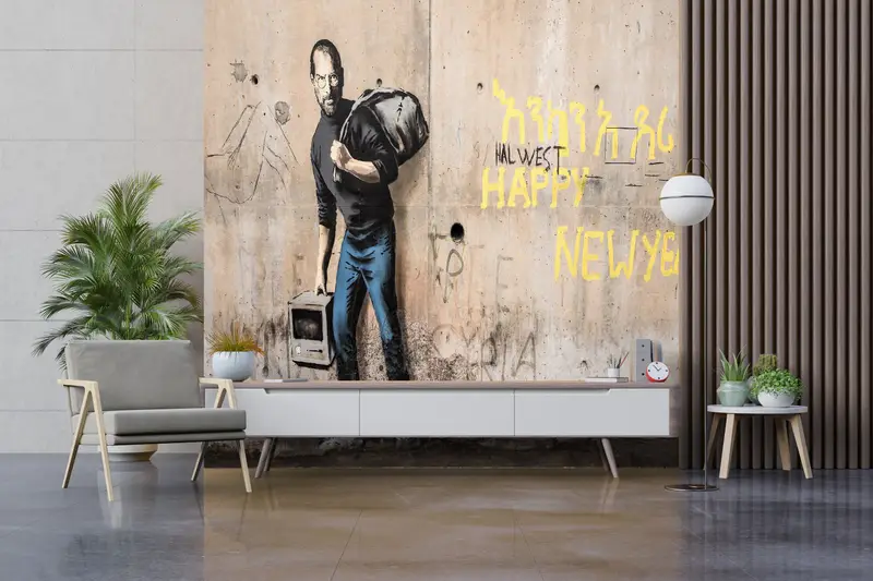 Benutzerdefiniertes Handlungen, helles Tapepapier, modernes Migrant Steve Jobs, Banksy Graffiti Wandplakat, Banksy Street Wandgemälde, - 4