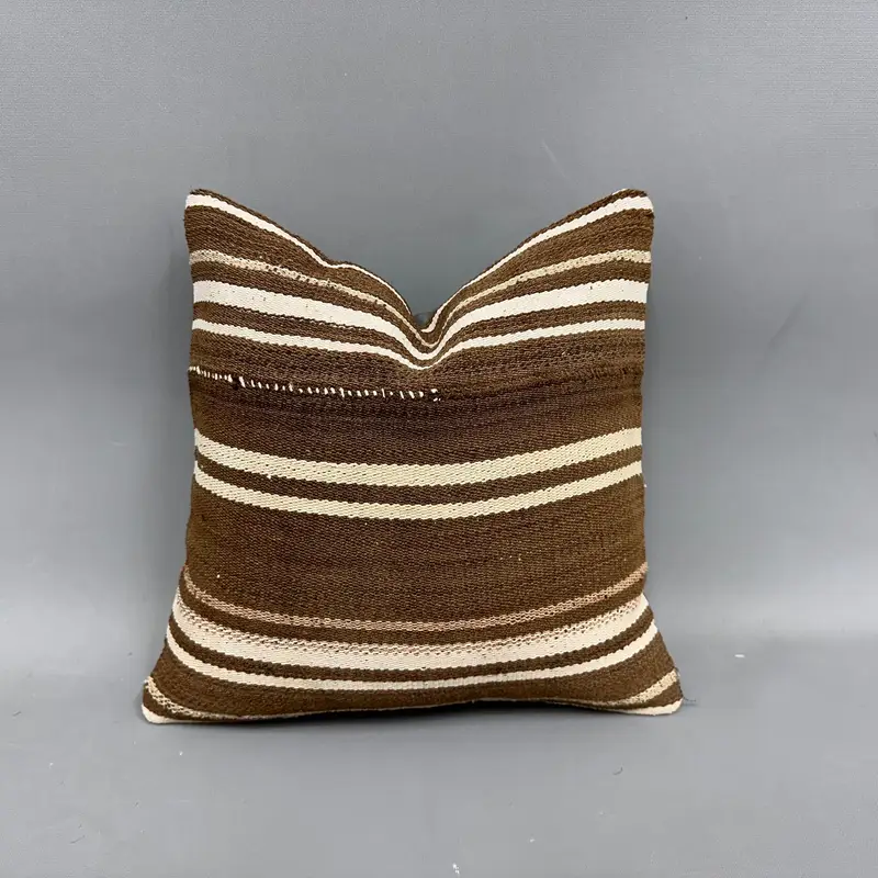 Pillow Case, Shabby Chic Pillow Sham, Bright Pillow Case, Vintage Kilim Throw Pillow, Home Decor Pillow, Gift Pillow, 12x12 Brown Pillow - 1
