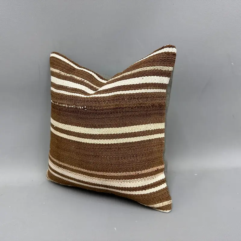 Pillow Case, Shabby Chic Pillow Sham, Bright Pillow Case, Vintage Kilim Throw Pillow, Home Decor Pillow, Gift Pillow, 12x12 Brown Pillow - 3