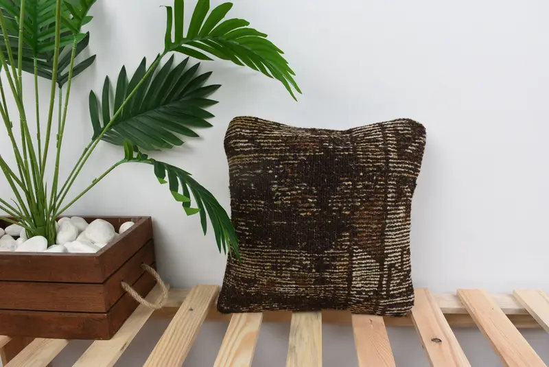 12x12 Brown Cushion, Ethnic Pillow Case, Handmade Kilim Cushion, Kilim Cushion Sham, Wholesale Cushion Cover, Cushion Cover, Kilim Pillow - 1