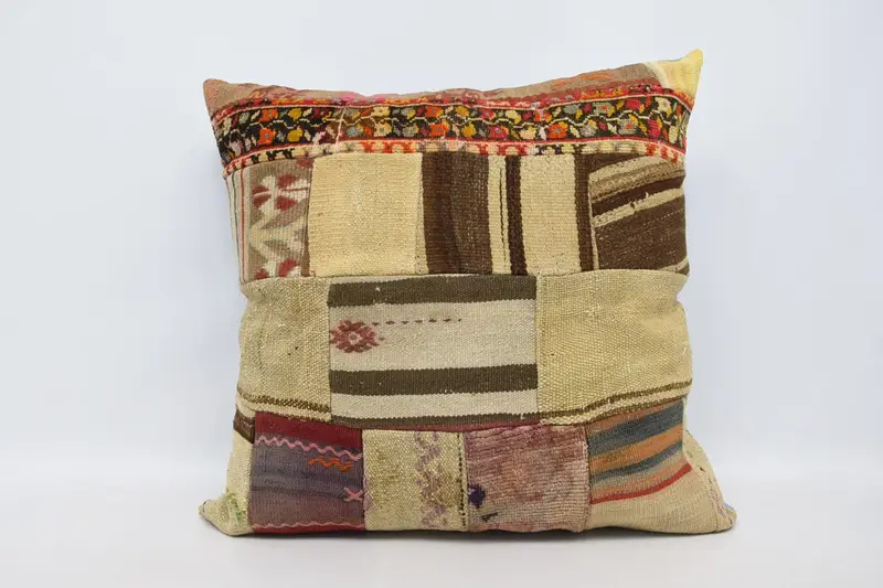 Bebek Hediyesi Vintage Çizgili Yastık Kılıfı, 32x32 inç Hediye Bej Euro Sham - 1