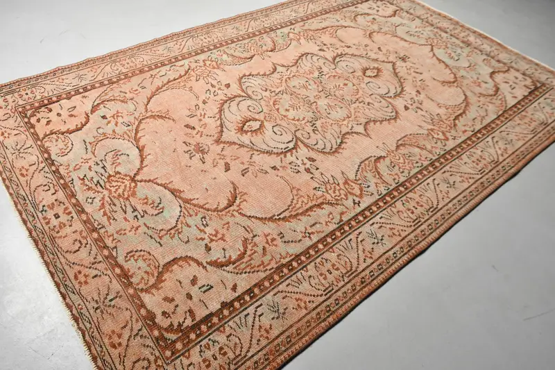 Turkish Vintage Rug, 6.1x9.3 ft Oushak Rug, Brown Ikat Wool Rug - 1