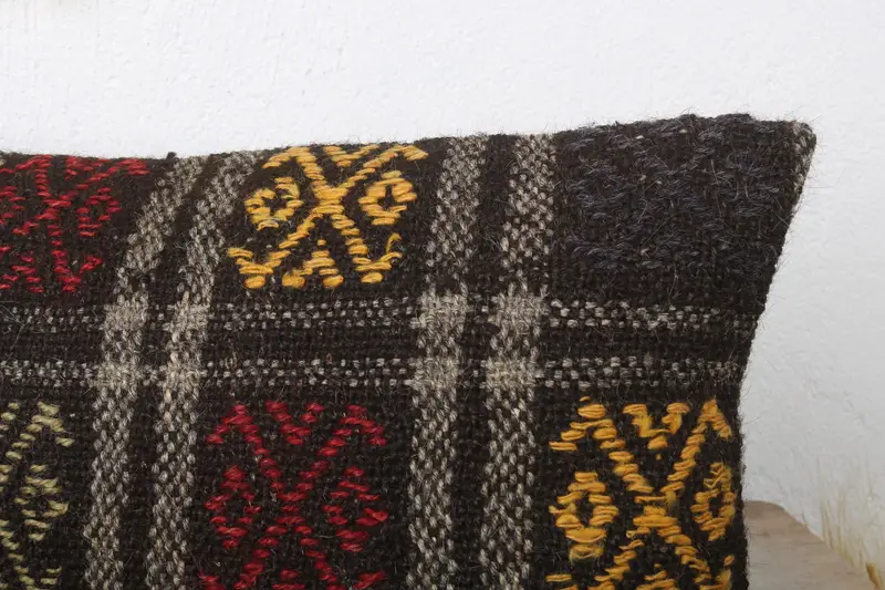 Vintage Pillow, Cushion, Home Decor Pillow, Ethnical Kilim Rug Pillow, Handmade Pillow, 12x24 Brown Pillow Cover - 5