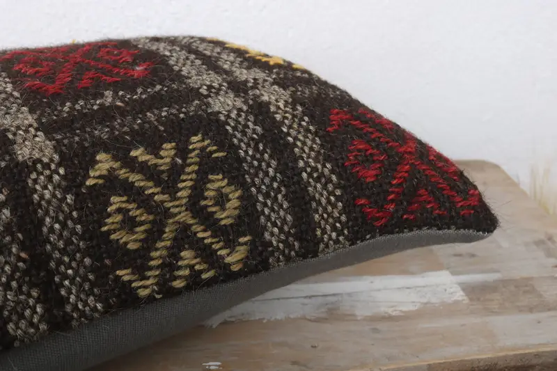 Vintage Pillow, Cushion, Home Decor Pillow, Ethnical Kilim Rug Pillow, Handmade Pillow, 12x24 Brown Pillow Cover - 6