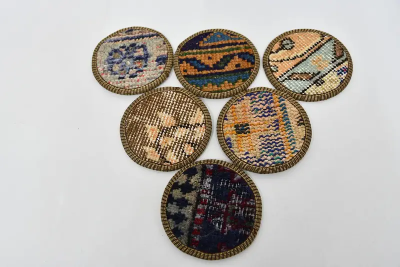 Posavasos de color naranja y bronce, posavasos de alfombras turcas únicos