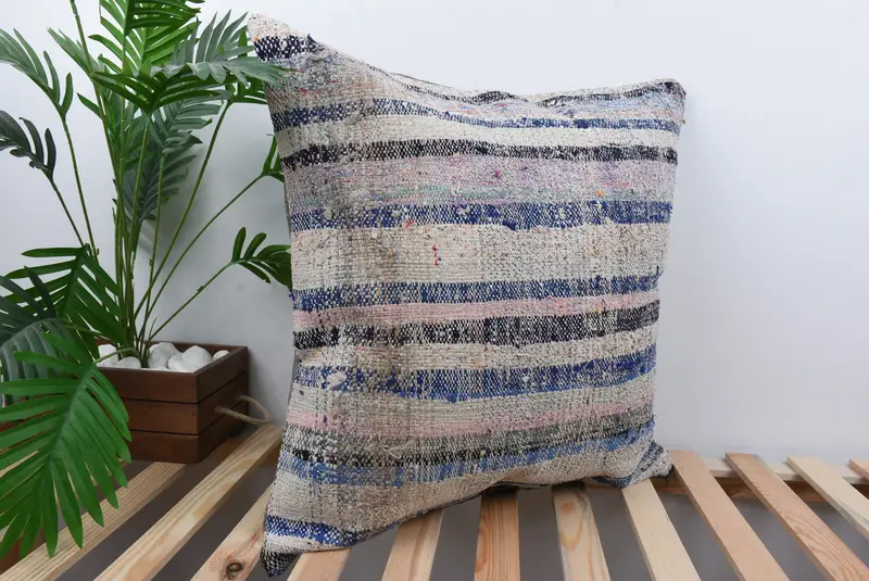 Turkish Kilim Pillow, Vintage Pillow, 24x24 Blue Cushion, Pillow for Sofa, Ethnic Throw Pillow, Pillow Cover, Tribal Cushion Cover - 4