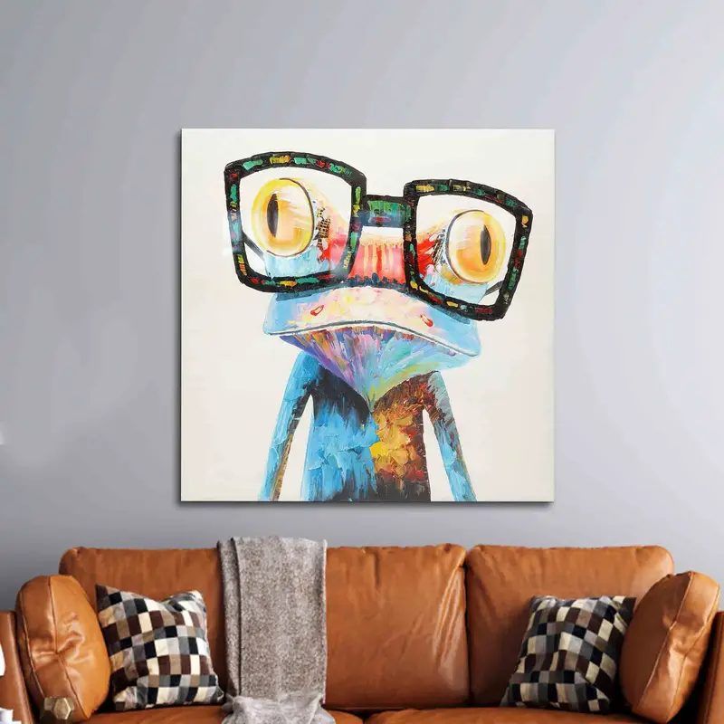 ガラスプリントガラス付きモダンなカラフルなカエル - 楽しい動物のテーマ