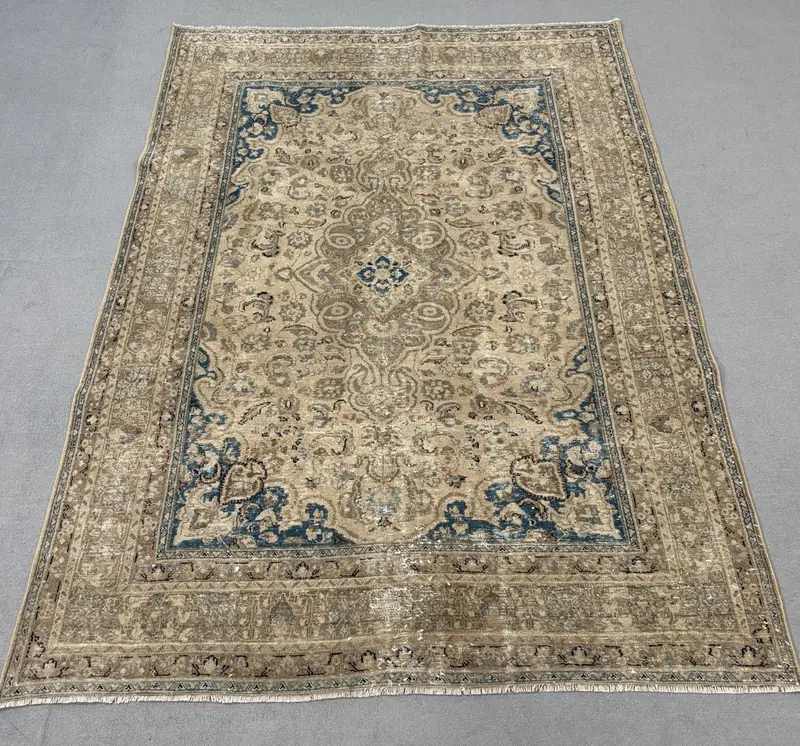 6.5x9.4 ft Halı, Vintage Oushak Halı, Türk Kahverengi Yün Çiçekli Halı - 1