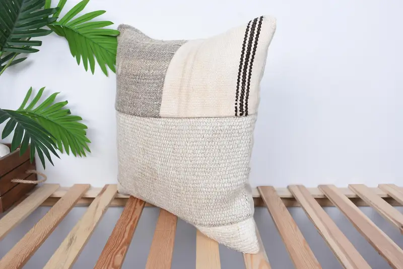 Cushion Case, Turkish Kilim Pillow, Kilim Pillow Cover, Pillow for Sofa, 18x18 Beige Pillow Case, Ottoman Cushion, Turkish Corner Pillow Case - 5