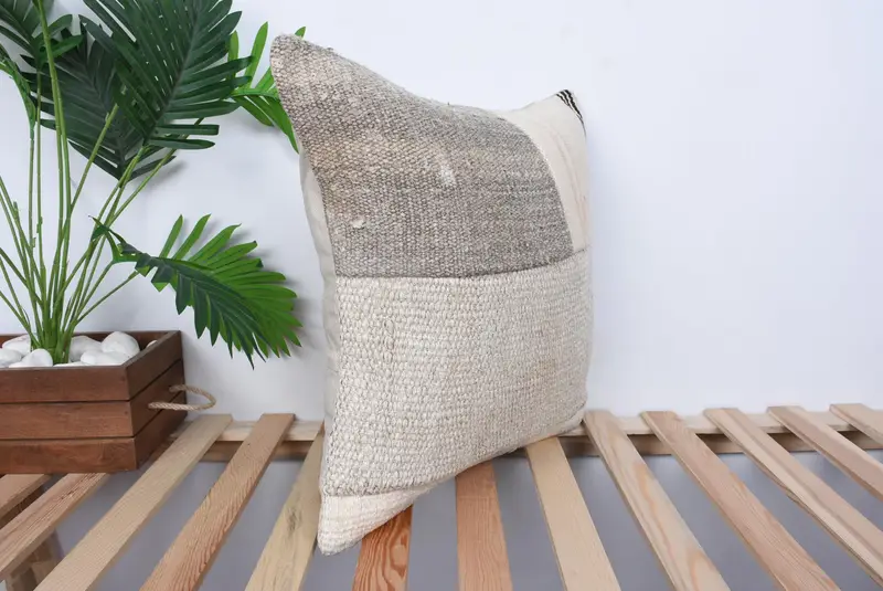 Cushion Case, Turkish Kilim Pillow, Kilim Pillow Cover, Pillow for Sofa, 18x18 Beige Pillow Case, Ottoman Cushion, Turkish Corner Pillow Case - 4