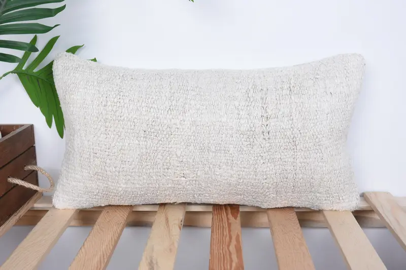 Cushion Case, Pillow for Couch, Accent Pillow Case, Bright Pillow Sham, 10x20 White Pillow, Kilim Pillow, Ethnical Kilim Rug Pillow - 1