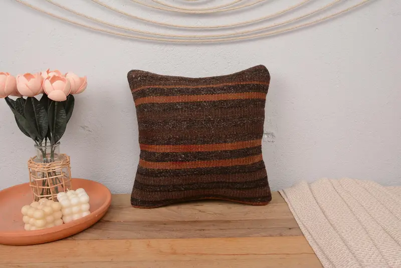 Gift Pillow, Pillow, Handmade Kilim Cushion, Home Decor Pillow, Pastel Cushion Case, Farmhouse Pillow Case, 14x14 Brown Pillow Cover - 2