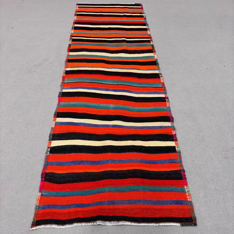 Canlı Turuncu Halı, 3,1x10 ft Çiçek ve Paisley Tasarım