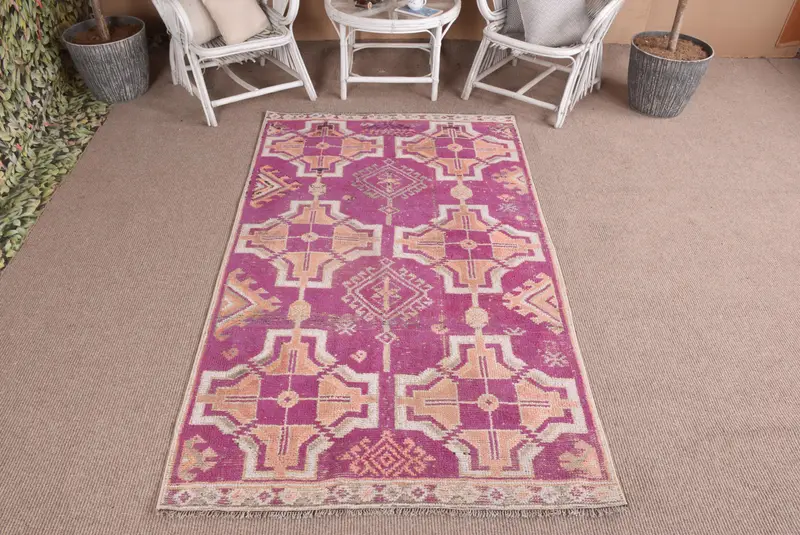 4x7.2 ft Rug, Turkish Vintage Rug, Pink Oushak Wool Rug - 1
