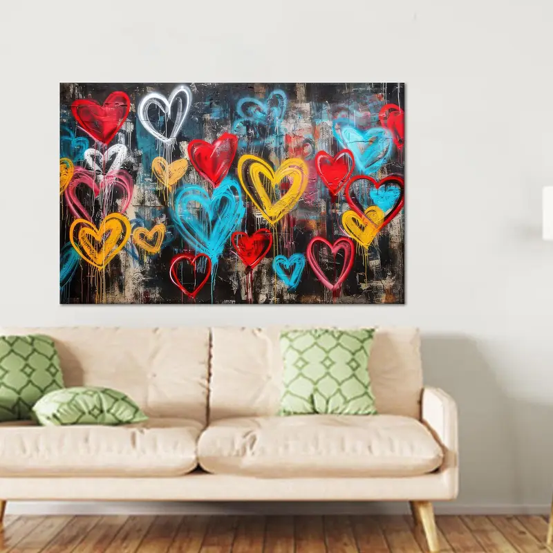 鮮やかなグラフィティ ハート キャンバス プリント - カラフルなウォールアート