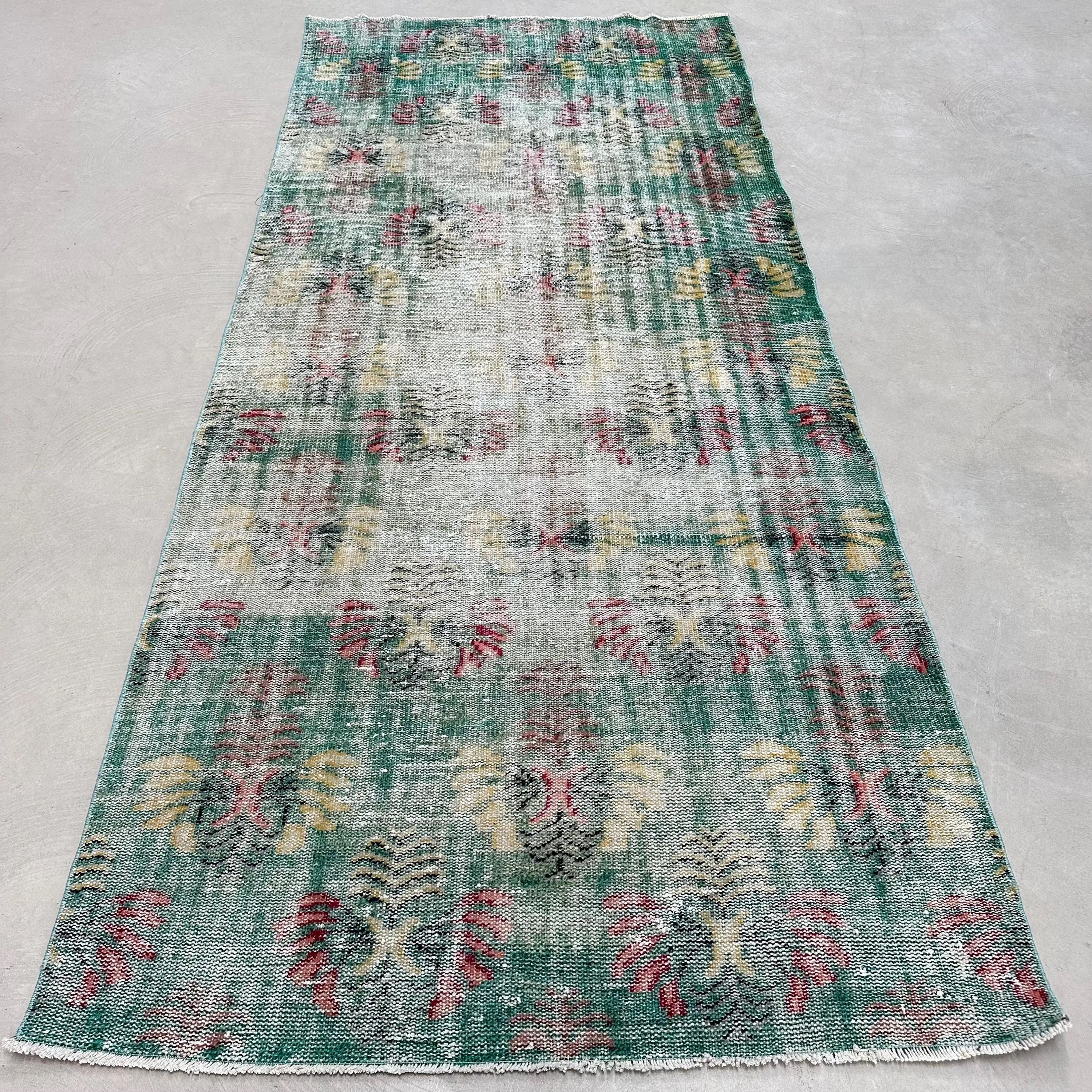 Türk Vintage Halısı, 4.3x9.6 ft Halı, Yeşil Büyük Ombré Halı - 1