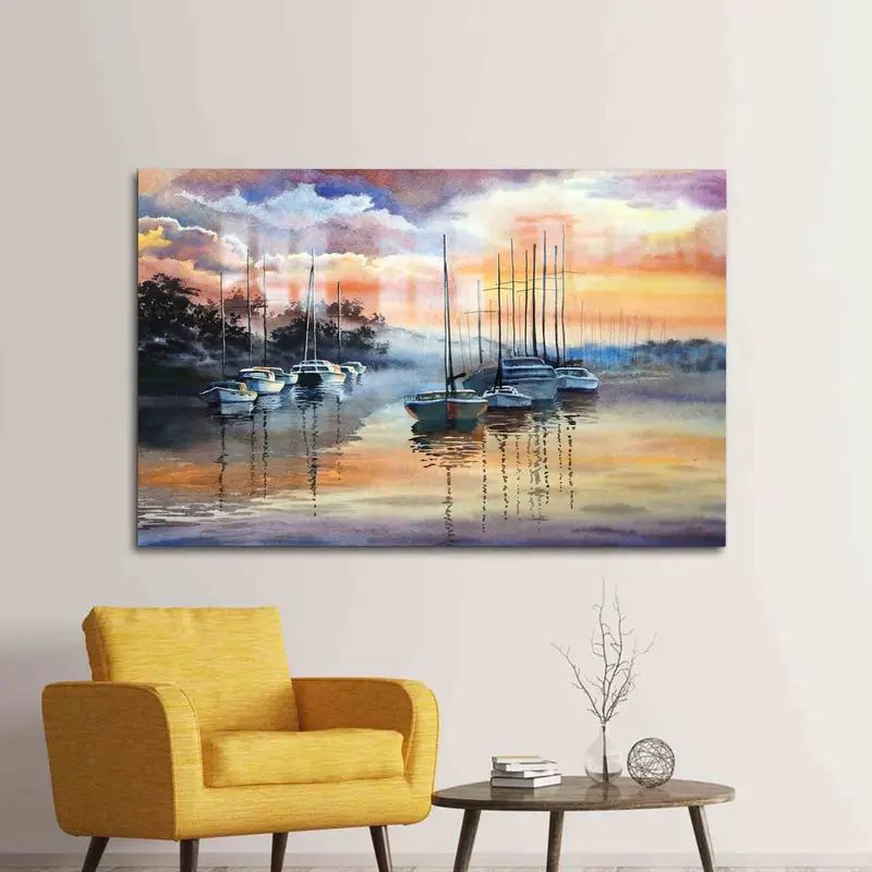 Vidrio impreso con paisaje marino abstracto moderno - Decoración elegante para el hogar