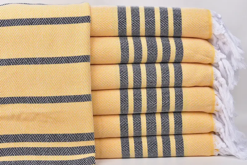 トルコ製ハンドタオル ディッシュタオル イエローブラックストライプ 20x40インチ