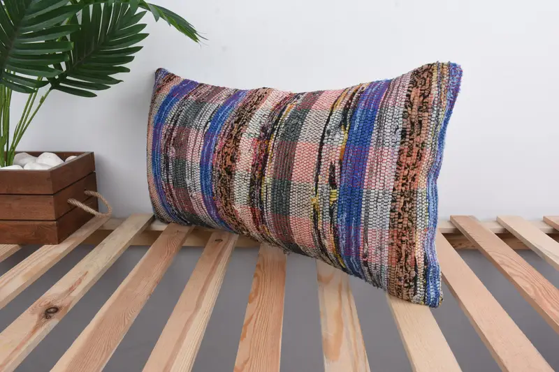 Tribal Pillow, Muted Cushion Case, Boho Pillow, Vintage Kilim Throw Pillow, 12x24 Blue Cushion, Toss Pillow, Vintage Pillow, Pillow Cover - 5