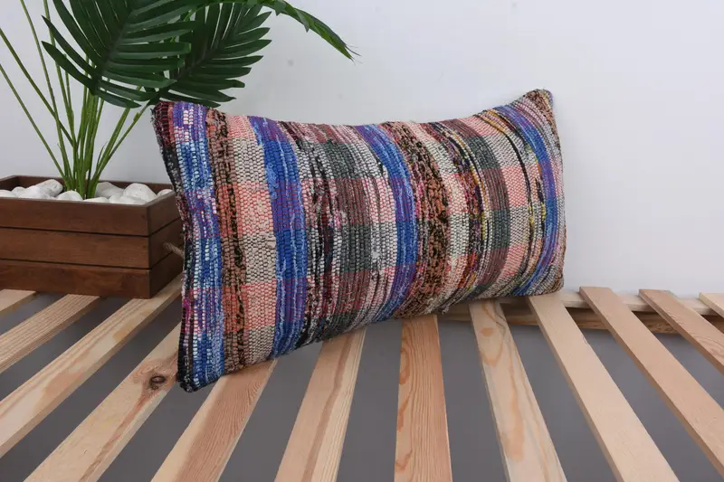 Tribal Pillow, Muted Cushion Case, Boho Pillow, Vintage Kilim Throw Pillow, 12x24 Blue Cushion, Toss Pillow, Vintage Pillow, Pillow Cover - 4