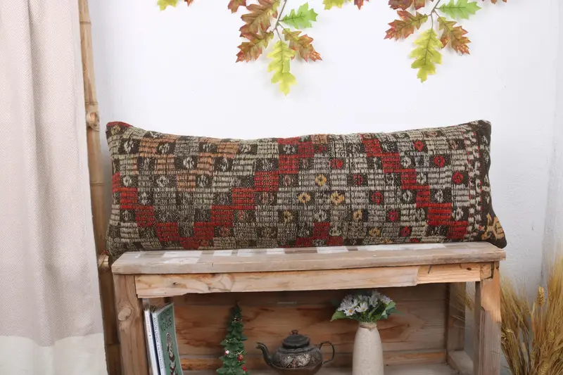 Interior Designer Pillow, Vintage Pillow, Pillow for Sofa, Cushion Case, Yoga Pillow Sham, 12x36 Red Cushion Case, Ottoman Pillow Cover - 1