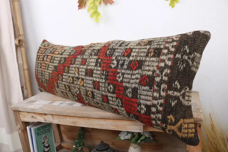 Interior Designer Pillow, Vintage Pillow, Pillow for Sofa, Cushion Case, Yoga Pillow Sham, 12x36 Red Cushion Case, Ottoman Pillow Cover - 4