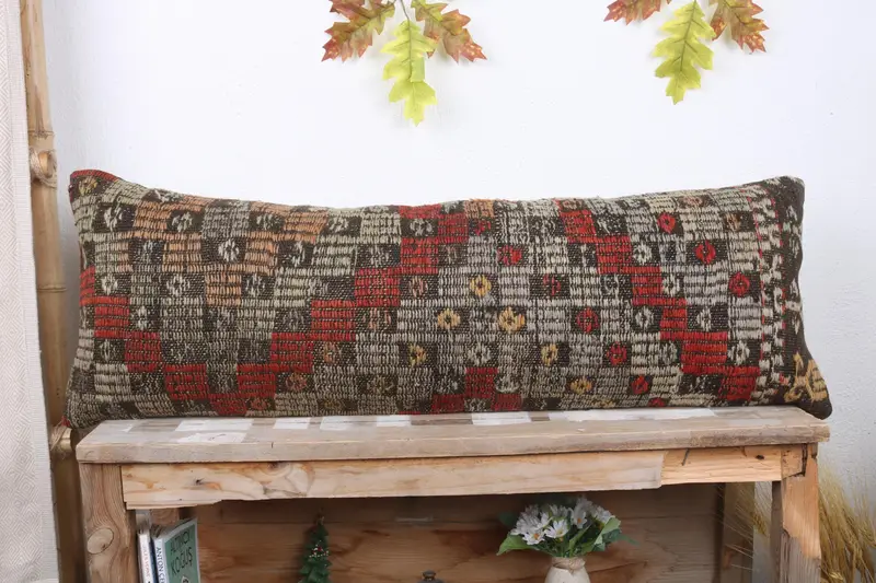 Interior Designer Pillow, Vintage Pillow, Pillow for Sofa, Cushion Case, Yoga Pillow Sham, 12x36 Red Cushion Case, Ottoman Pillow Cover - 2