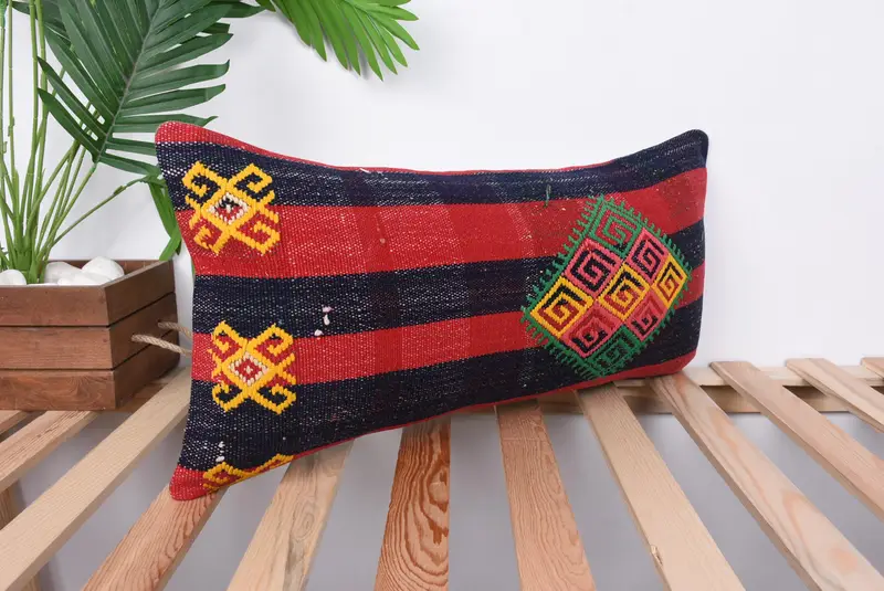 Ikat Pillow Sham, Cushion Case, 12x24 Red Cushion, Turkish Rugs Cushion, Turkish Pillow, Interior Designer Pillow, Antique Pillows - 4