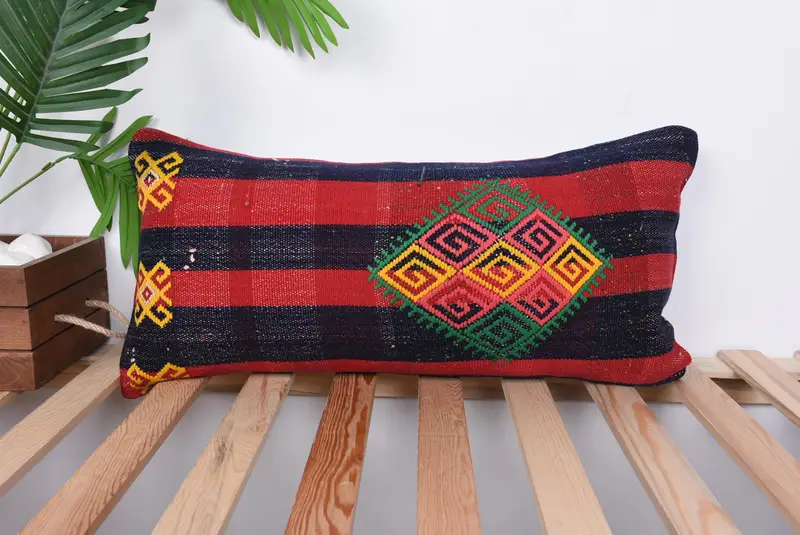Ikat Pillow Sham, Cushion Case, 12x24 Red Cushion, Turkish Rugs Cushion, Turkish Pillow, Interior Designer Pillow, Antique Pillows - 1