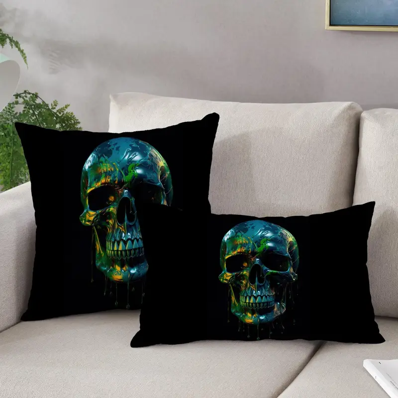 Abstract Colorful Skull Printed Pillow for Man Cave Decor