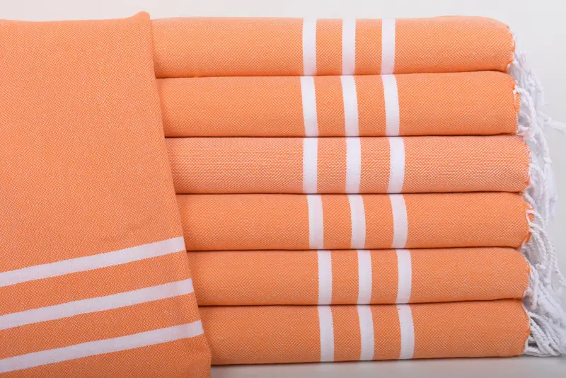 Beach Towel Orange Striped Turkish Cotton Dish Towel, 40x20 Inches