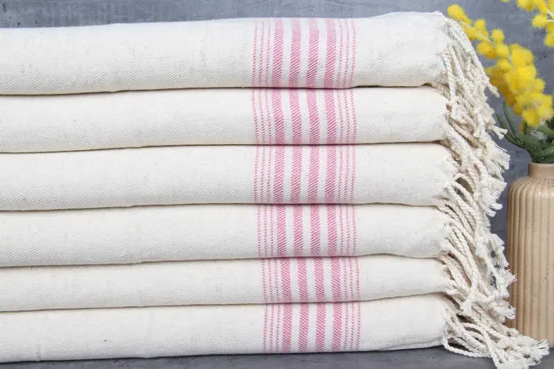Turkish Towel Bath Towel Fuchsia Striped, Organic Cotton, 18x36 Inches