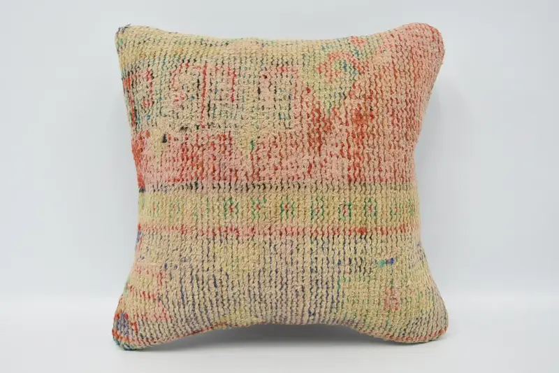 Vintage Pillow, 16x16 Red Cushion Cover, Pillow for Sofa, Cotton Pillow, Pattern Throw Pillow, Cushion Case, Vintage Kilim Pillow, Bolster Pillow - 1