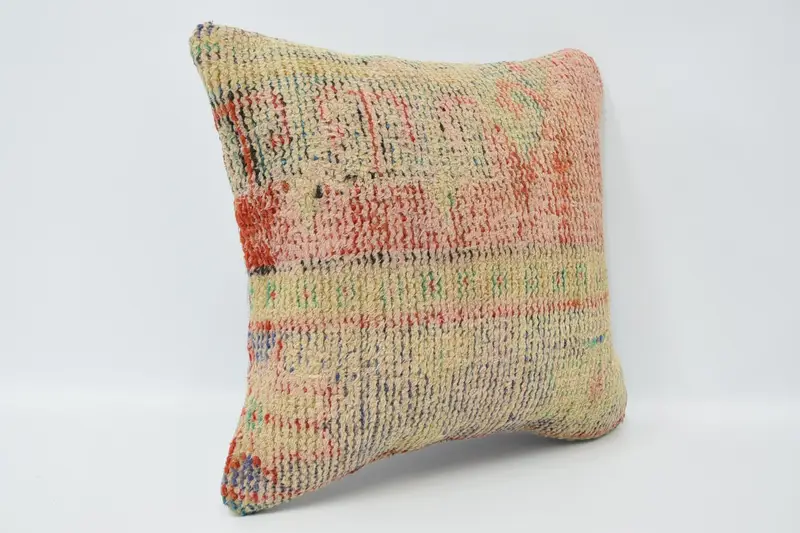 Vintage Pillow, 16x16 Red Cushion Cover, Pillow for Sofa, Cotton Pillow, Pattern Throw Pillow, Cushion Case, Vintage Kilim Pillow, Bolster Pillow - 3