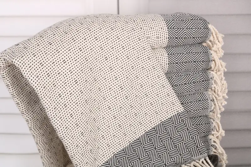 Monogrammed Beach Towel Diamond Black, 40x71 Inches, Organic Cotton