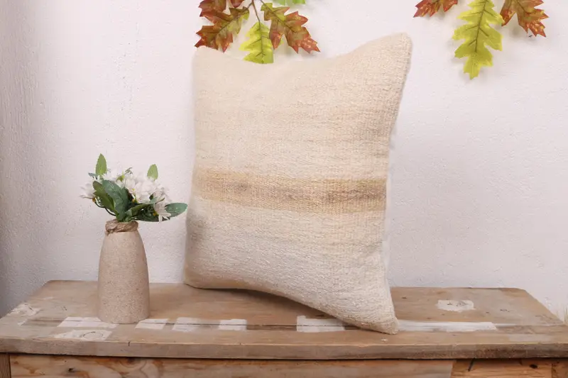 Cushion Cover, Handmade Kilim Cushion, Tapestry Cushion Case, Turkish Kilim Pillow, Kilim Pillow, 16x16 White Pillow Sham - 4