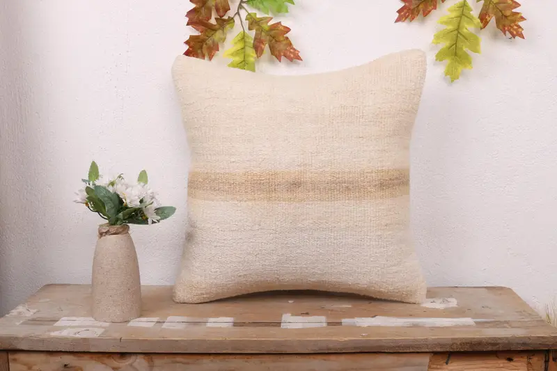 Cushion Cover, Handmade Kilim Cushion, Tapestry Cushion Case, Turkish Kilim Pillow, Kilim Pillow, 16x16 White Pillow Sham - 1