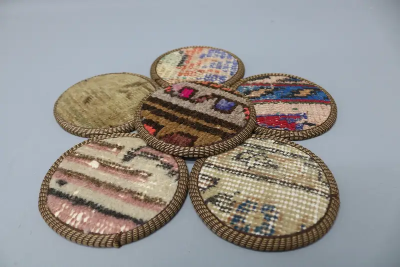 Bohemian Blue and Brown Round Coasters, Unique Bohemian Coasters