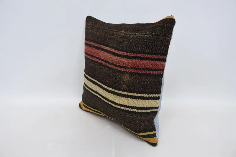 Muted Cushion, Cushion Cover, Accent Throw Pillow Sham, Vintage Kilim Throw Pillow, Kilim Cushion Sham, 16x16 Brown Cushion Case, Gift Pillow - 4