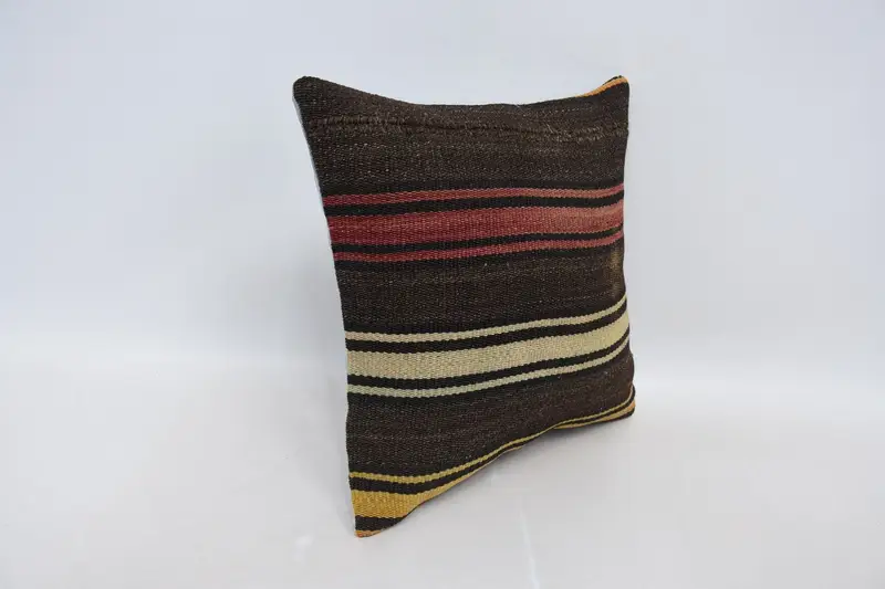 Muted Cushion, Cushion Cover, Accent Throw Pillow Sham, Vintage Kilim Throw Pillow, Kilim Cushion Sham, 16x16 Brown Cushion Case, Gift Pillow - 3